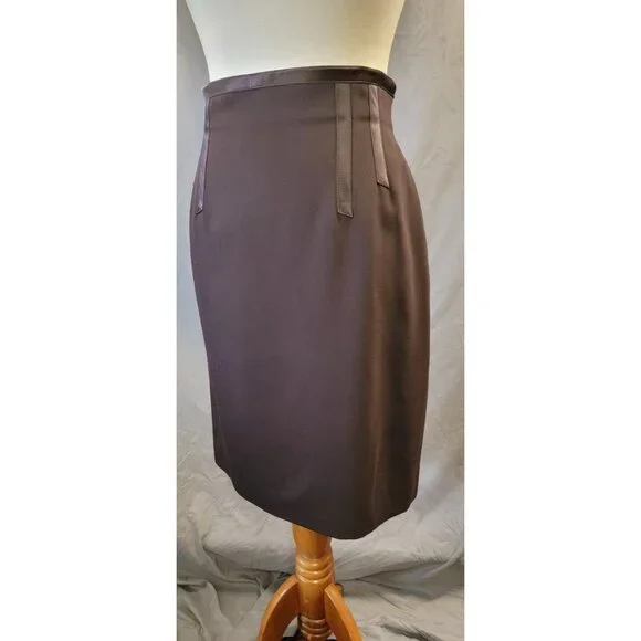 VINTAGE BROWN ESCADA PENCIL SKIRT size 42 -us size 6 - Picture 3 of 7